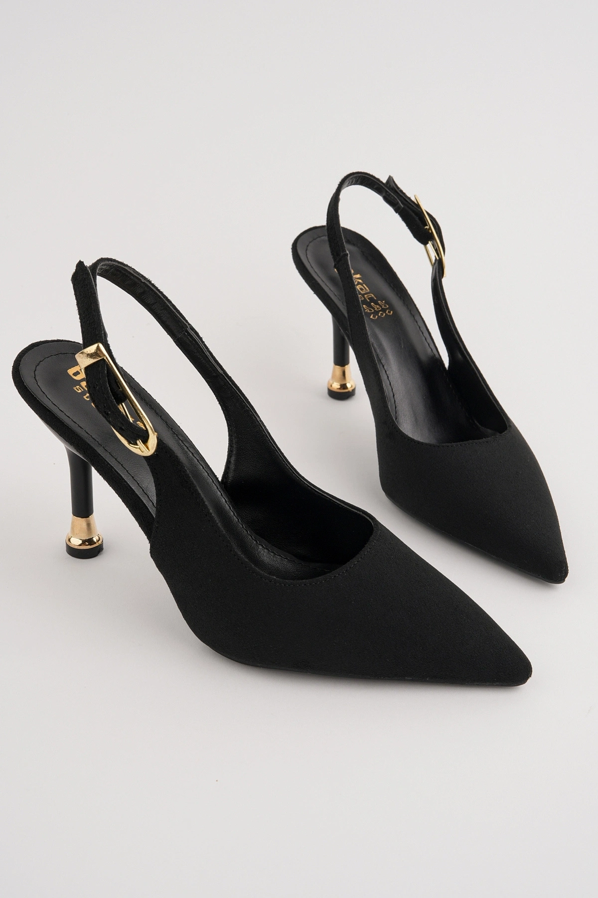 Kadın Siyah Süet Tokalı Sivri Şık Topuklu Stiletto Ayakkabı