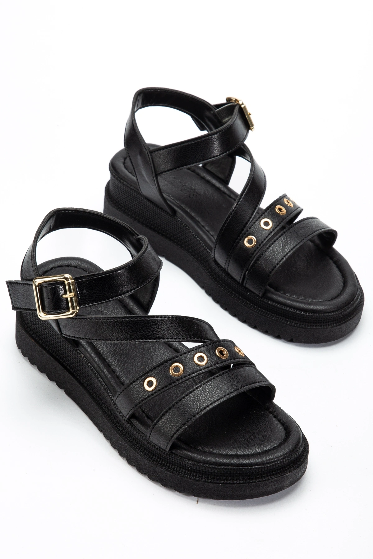 Kadın Siyah Aksesuar Detaylı Günlük Sandalet