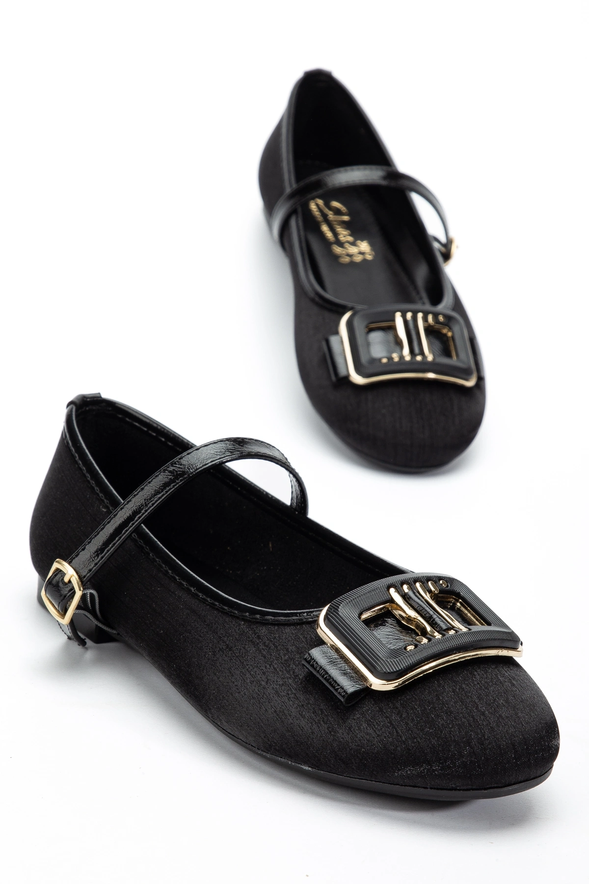 Kadın Siyah Önü Tokalı Parlak Kumaş Babet