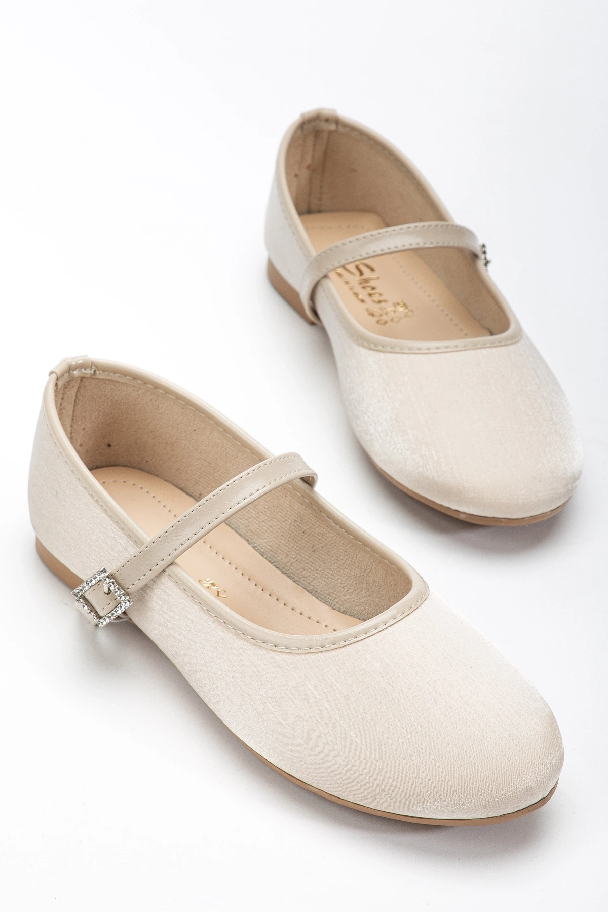 Kadın bej Parlak Kumaş Detaylı Şık Babet