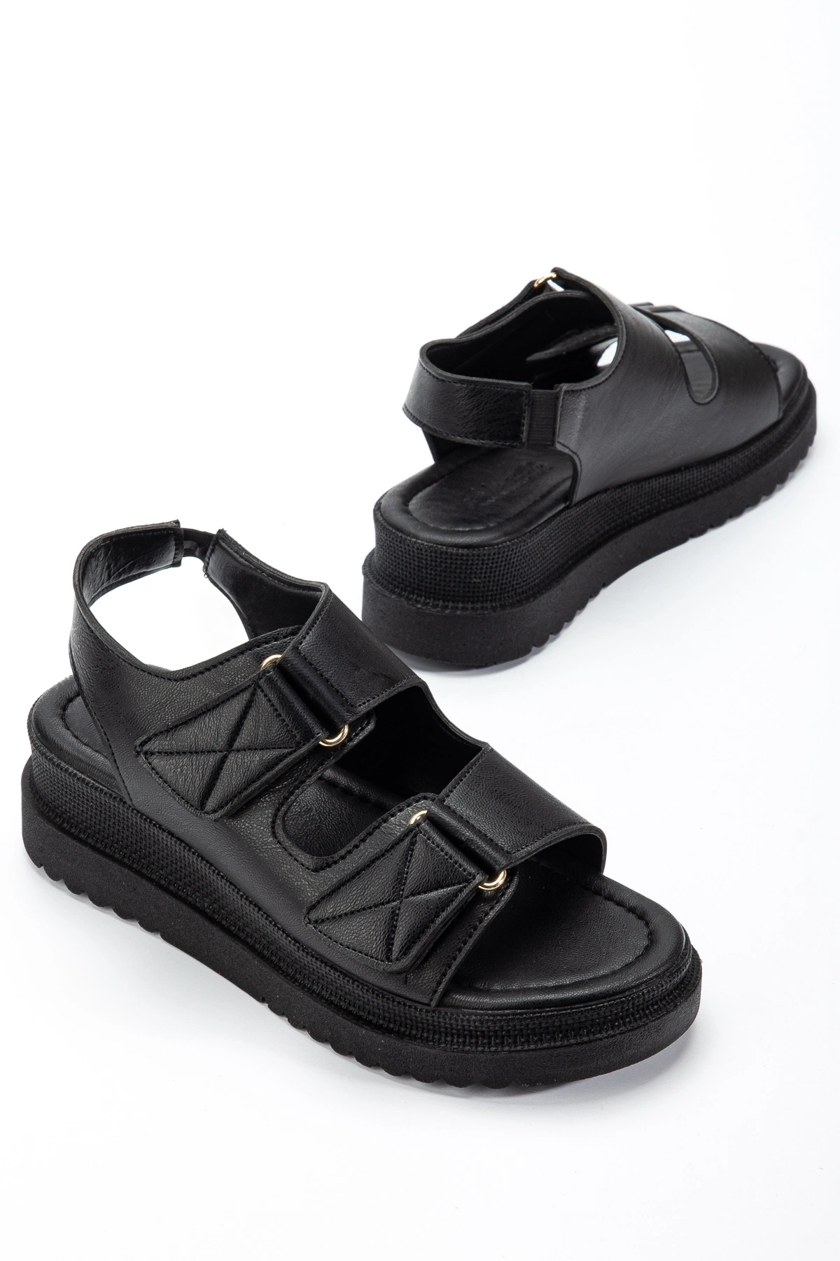 Kadın Siyah Cırtcırt Detaylı Günlük Sandalet