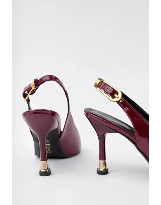 Kadın Bordo Rugan Tokalı Sivri Şık Topuklu Stiletto Ayakkabı
