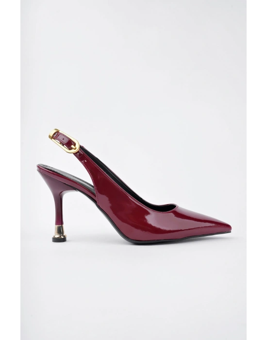 Kadın Bordo Rugan Tokalı Sivri Şık Topuklu Stiletto Ayakkabı