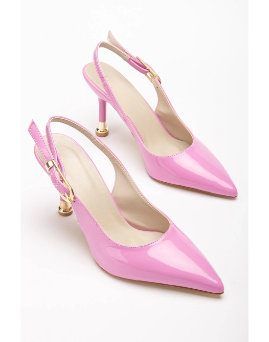 Kadın Pembe Rugan Tokalı Sivri Şık Topuklu Stiletto Ayakkabı