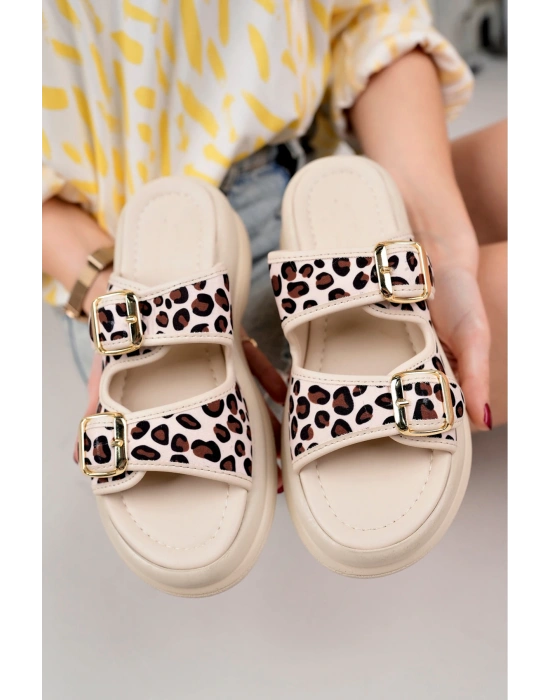 Ortopedik Bej Leopar Desenli Rahat Terlik