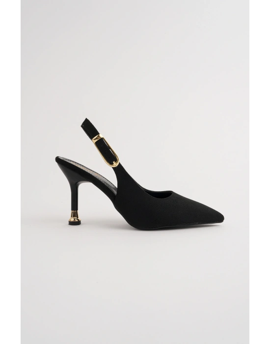 Kadın Siyah Süet Tokalı Sivri Şık Topuklu Stiletto Ayakkabı