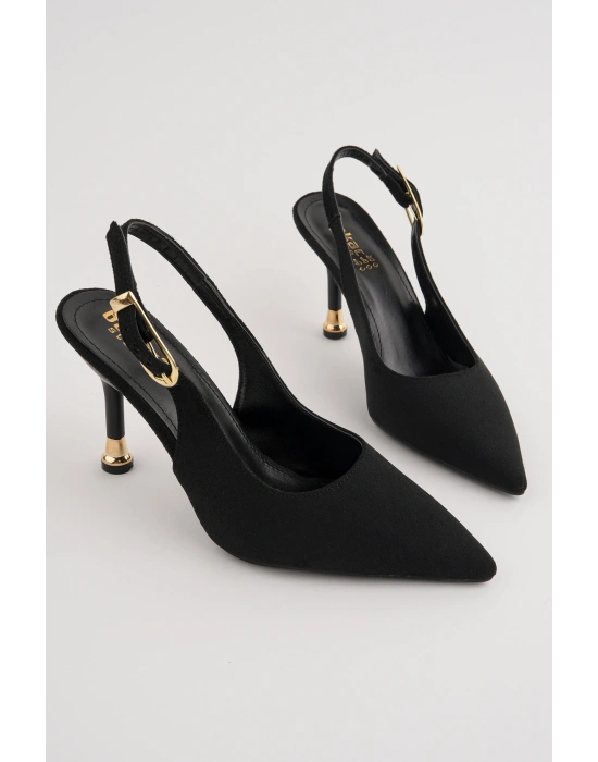 Kadın Siyah Süet Tokalı Sivri Şık Topuklu Stiletto Ayakkabı