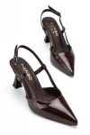 Kadın Kahverengi Rugan Sivri Burun Şık Topuklu Ayakkabı