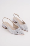Kadın Gümüş Saten Kumaş Pırlantalı Topuklu ayakkabı