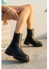 chelsea Kadın Deri Siyah Lastikli Bot