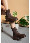 chelsea Kadın Kahverengi Deri Yandan Lastikli bot