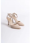 Kadın Bej Rugan Arkası Bantlı Topuklu Ayakkabı