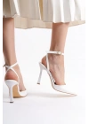 Kadın Beyaz Cilt Arkası Bantlı Topuklu Ayakkabı