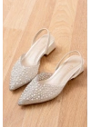Kadın Beyaz Şeffaf Boncuklu Günlük Gelinlik Çeyizlik Topuklu Ayakkabı
