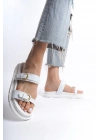 Kadın Beyaz Günlük Çift Kat Rahat Taban Sandalet Terlik