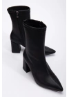 Venessa Kadın Siyah Sivri Burun Orta Boy Topuklu Bot