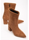 Venessa Kadın Taba Süet Sivri Burun Orta Boy Topuklu Bot