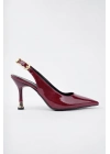 Kadın Bordo Rugan Tokalı Sivri Şık Topuklu Stiletto Ayakkabı
