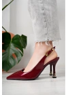 Kadın Bordo Rugan Tokalı Sivri Şık Topuklu Stiletto Ayakkabı