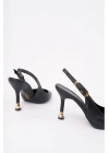 Kadın Siyah Deri Tokalı Sivri Şık Topuklu Stiletto Ayakkabı
