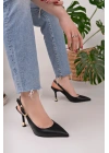 Kadın Siyah Deri Tokalı Sivri Şık Topuklu Stiletto Ayakkabı