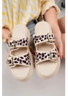 Ortopedik Bej Leopar Desenli Rahat Terlik