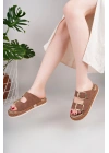 Kadın Taba Günlük Çift Tokalı Rahat Taban Hasır Sandalet Terlik