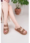 Kadın Taba Günlük Çift Tokalı Rahat Taban Hasır Sandalet Terlik