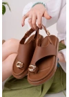 Kadın Taba Deri Günlük Gold Yüzük Parmak Arası Sandalet