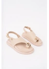 Kadın Bej Deri Günlük Gold Yüzük Parmak Arası Sandalet