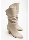 Liora Kadın Bej Arkası Fermuarlı Sivri Burun Büzgülü Çizme