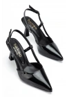 Kadın Siyah Rugan Sivri Burun Şık Topuklu Ayakkabı