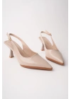 Kadın Bej Rengi Arkası Açık Sivri Burun Topuklu Ayakkabı