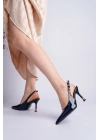 Kadın lacivert Rugan Tokalı Sivri Şık Topuklu Stiletto Ayakkabı
