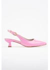 Kadın Pembe Rugan Burunluk Detaylı Kısa Topuklu Ayakkabı