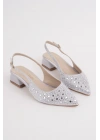 Kadın Gümüş Saten Kumaş Pırlantalı Topuklu ayakkabı