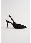 Kadın Siyah Süet Tokalı Sivri Şık Topuklu Stiletto Ayakkabı