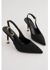 Kadın Siyah Süet Tokalı Sivri Şık Topuklu Stiletto Ayakkabı