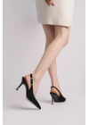Kadın Siyah Süet Tokalı Sivri Şık Topuklu Stiletto Ayakkabı