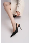 Kadın Siyah Süet Tokalı Sivri Şık Topuklu Stiletto Ayakkabı