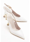 Kadın Beyaz Rugan Tokalı Sivri Şık Topuklu Stiletto Ayakkabı