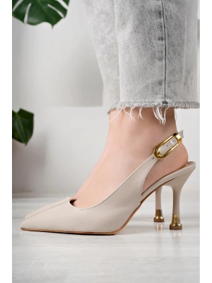 Kadın Bej Rugan Tokalı Sivri Şık Topuklu Stiletto Ayakkabı