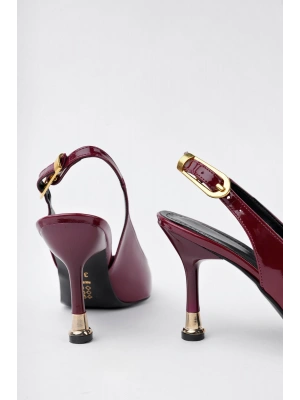 Kadın Bordo Rugan Tokalı Sivri Şık Topuklu Stiletto Ayakkabı