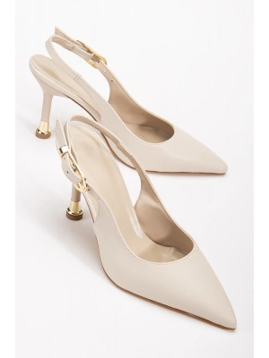 Kadın Bej Deri Tokalı Sivri Şık Topuklu Stiletto Ayakkabı