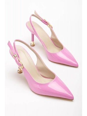 Kadın Pembe Rugan Tokalı Sivri Şık Topuklu Stiletto Ayakkabı