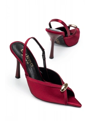 Kadın Saten Bordo Toka Detaylı Sivri Burun Topuklu Ayakkabı