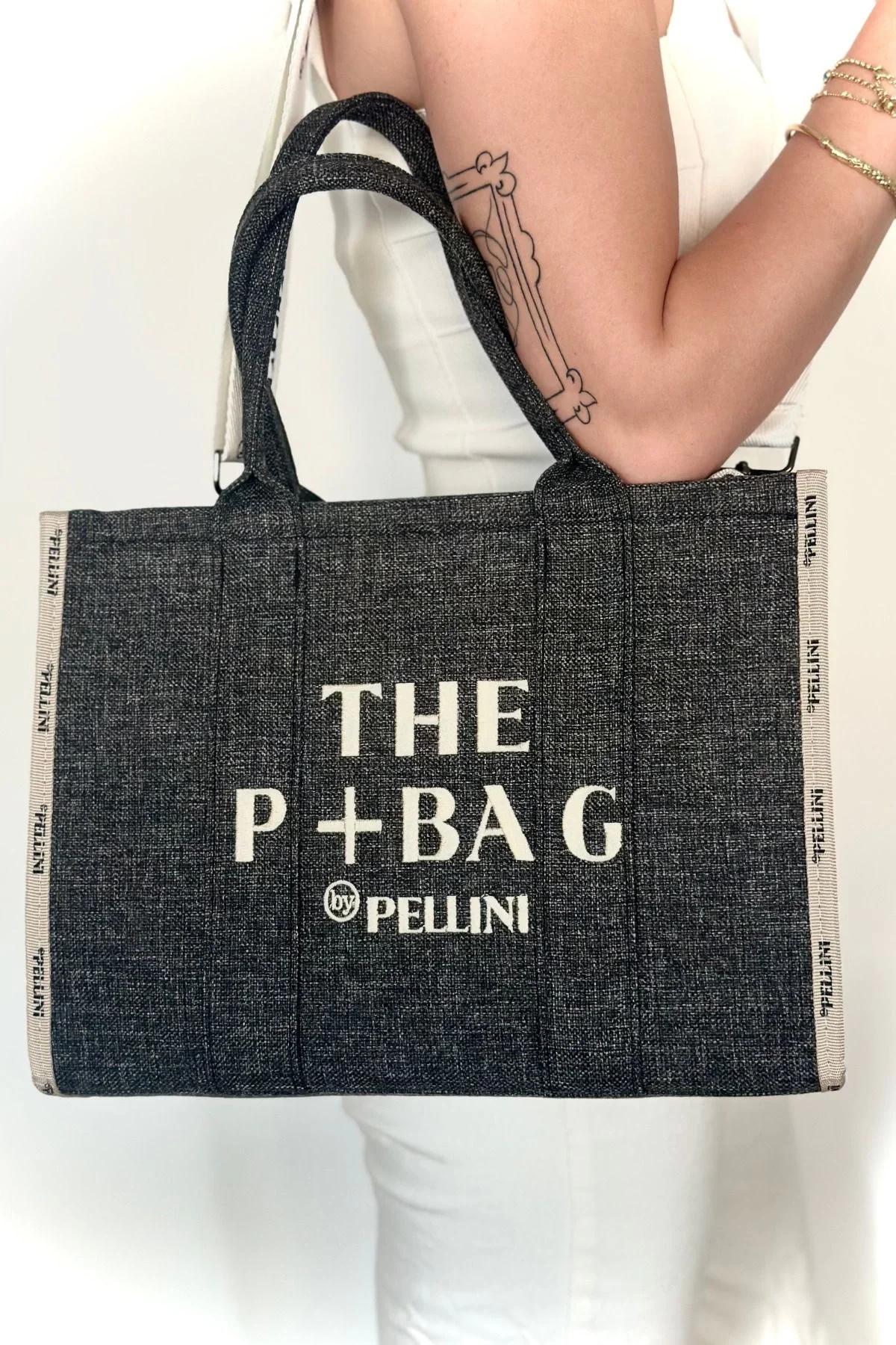 The P+Bag El ve Omuz Büyük Çanta Koyu Gri