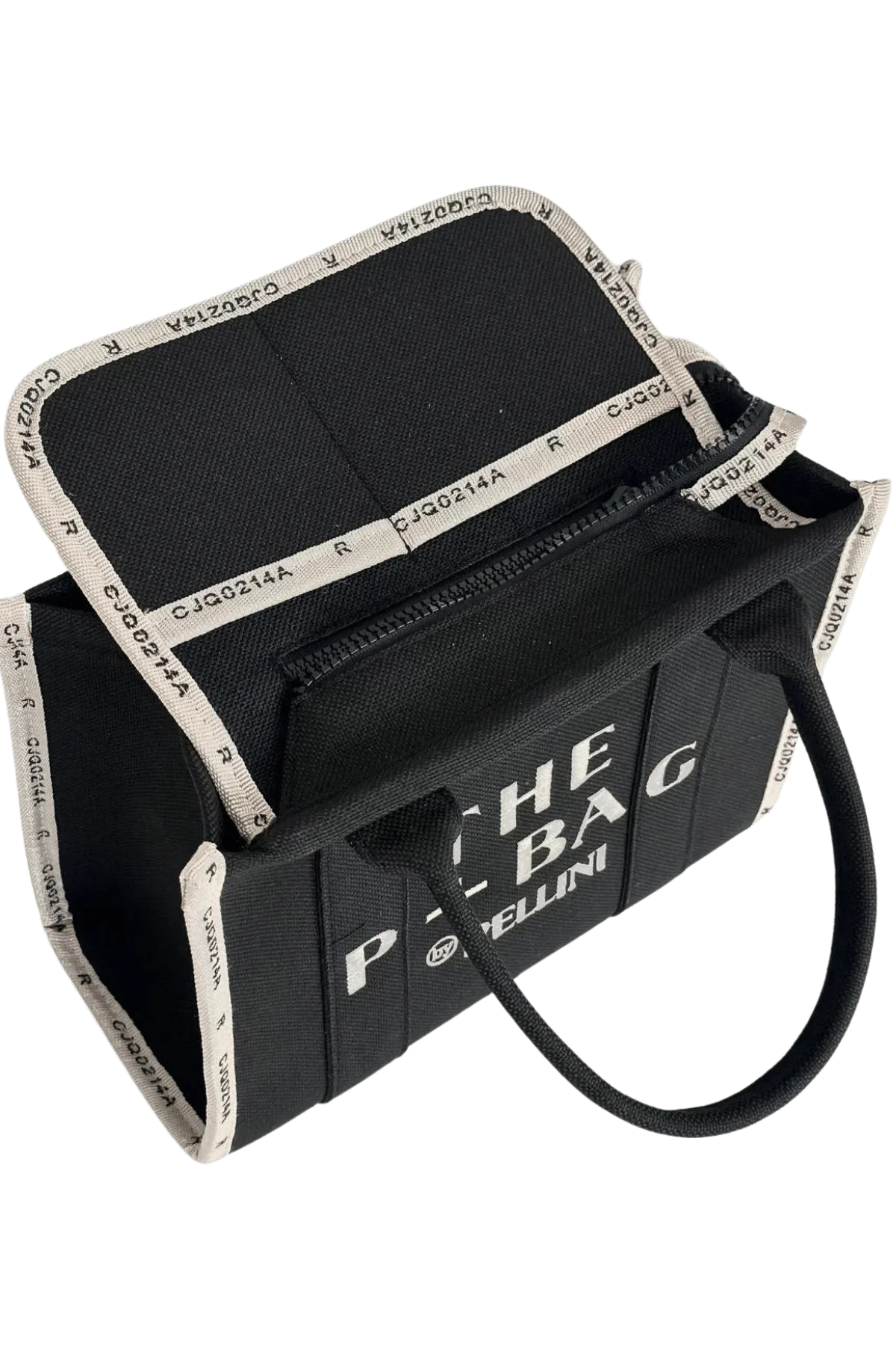 The P+Bag El ve Omuz Küçük Çanta Siyah Krem Çizgili