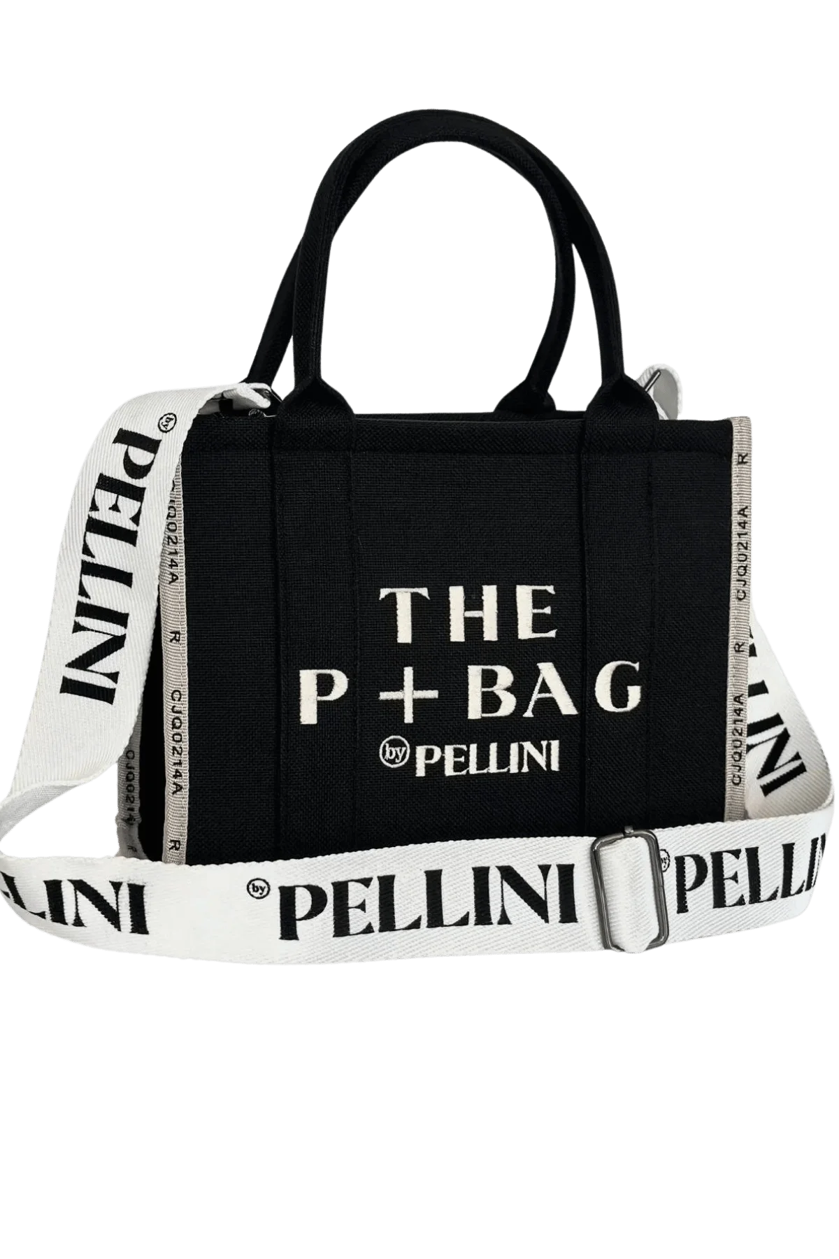 The P+Bag El ve Omuz Küçük Çanta Siyah Krem Çizgili