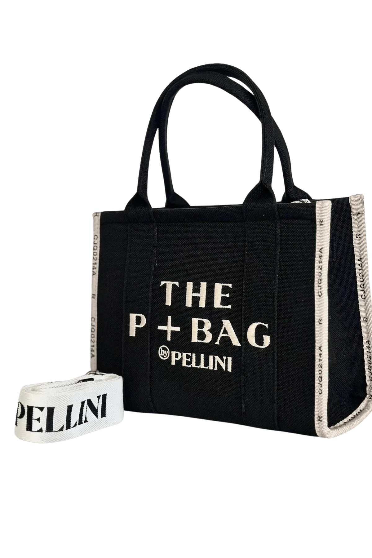 The P+Bag El ve Omuz Küçük Çanta Siyah Krem Çizgili